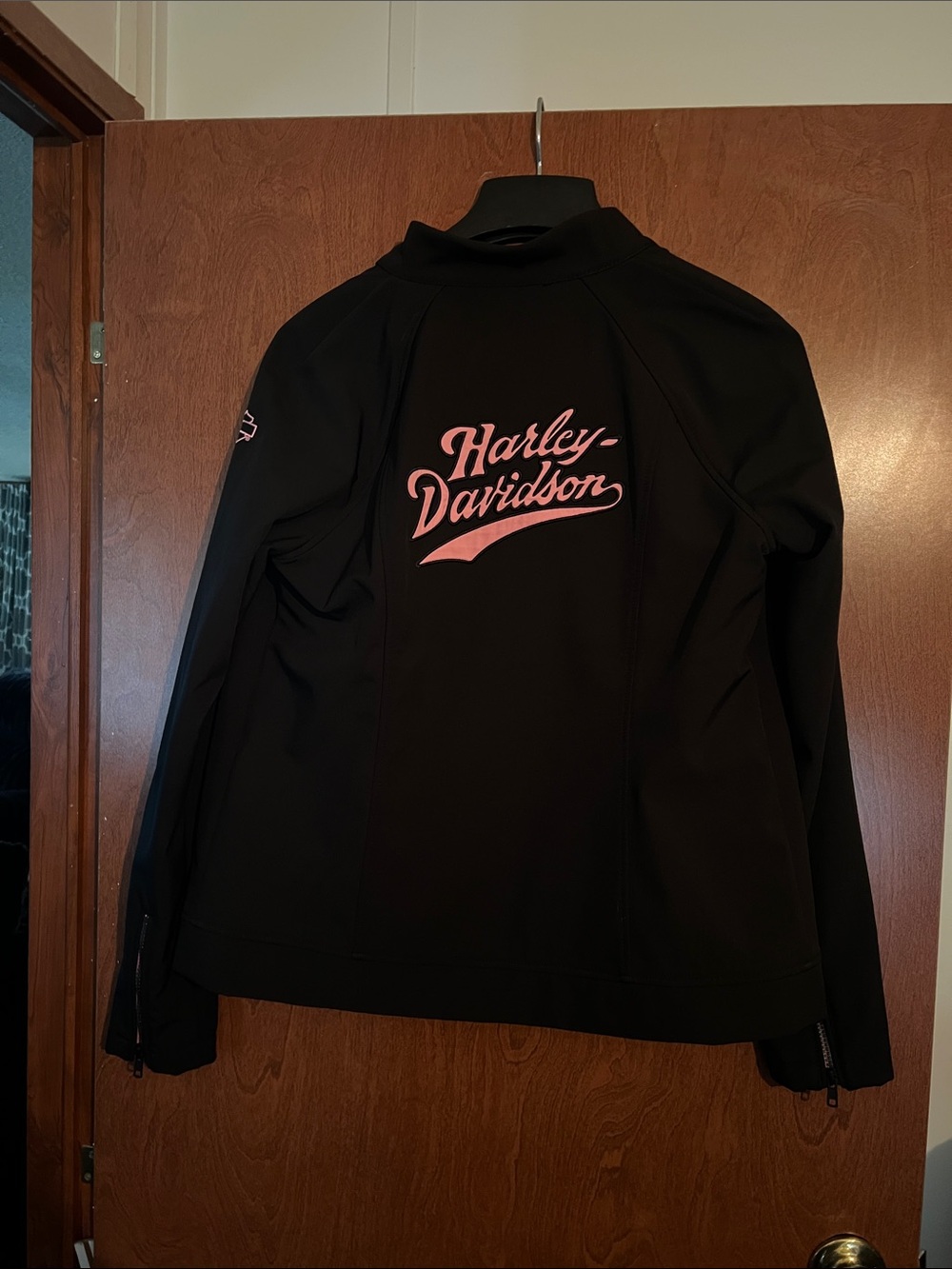 Harley-Davidson Black Jacket with Pink Breast Cancer Awarness Script Logo